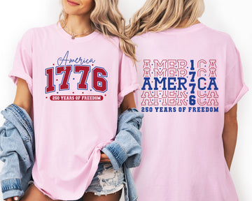 America 1776 250 Years Of Freedom Bow And Ribbon We The People Front And Back Comfort Colors Tee