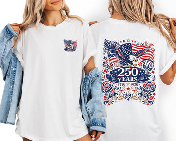 Eagle Floral 250 Years USA Patriotic We The People Bow Frame Ribbon Comfort Colors Tee
