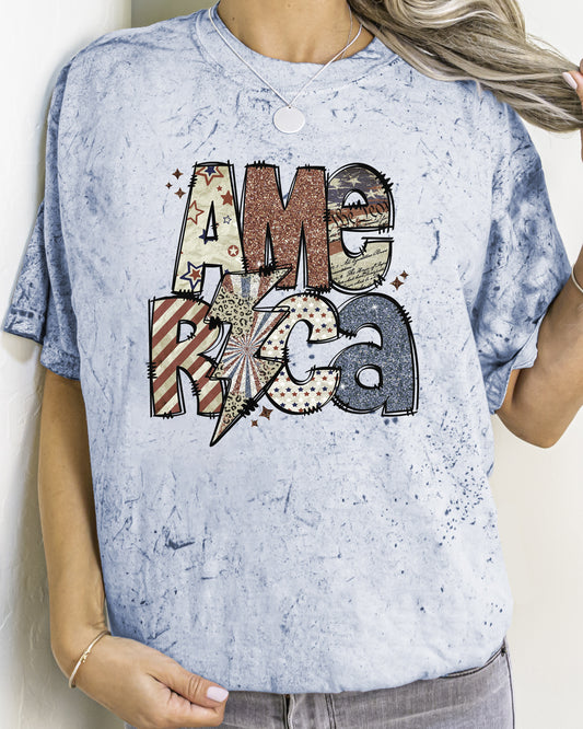 America, Patriotic, Lightening Bolt, Patterns, Patch, Color Blast, Comfort Colors Tshirt