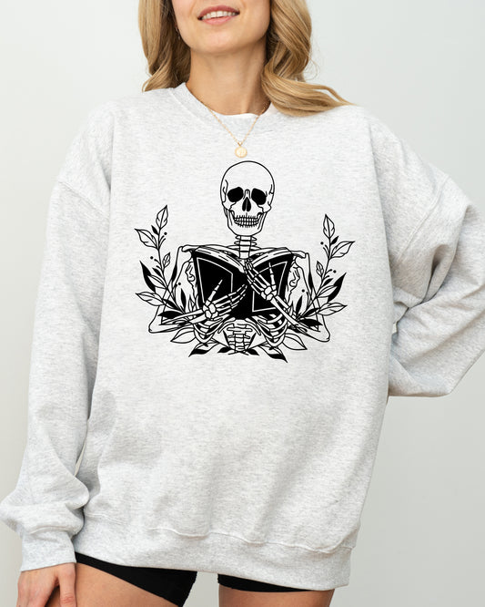 Reading Skeleton, Book Lover, Retro, Aesthetic, Vintage Sweatshirt