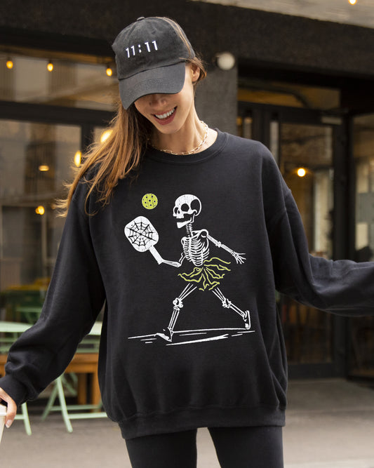 Pickleball Skeleton, Funny, Witch, Aesthetic, Meme, Halloween, Spooky, Costume Sweatshirt