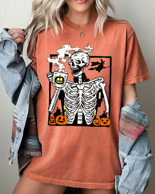 Coffee Lover Skeleton, Funny, Witch, Aesthetic, Meme, Halloween, Spooky, Costume, Tshirt