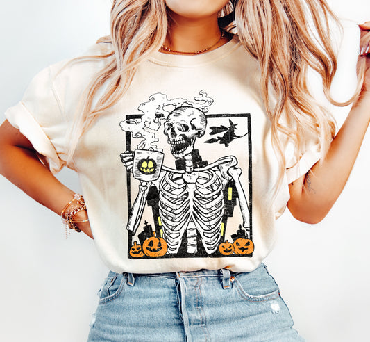 Skeleton Coffee, Mom, Retro, Aesthetic, Vintage, Comfort Colors Tshirt