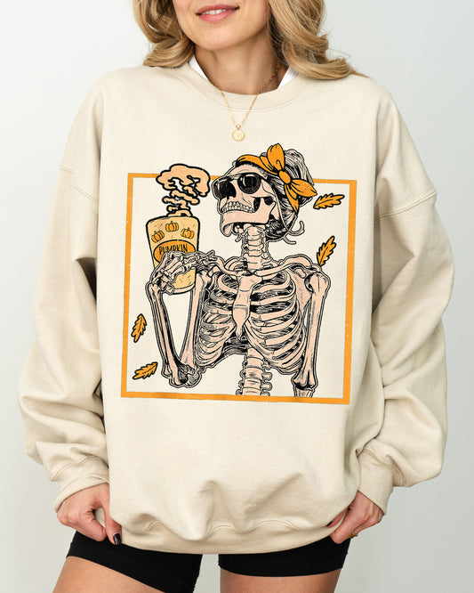 Coffee Lover Skeleton Lady, Mom, Retro, Aesthetic, Vintage Sweatshirt