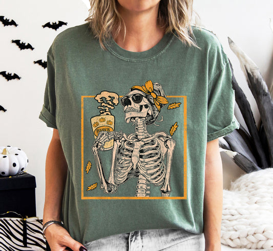 Coffee Lover Skeleton Lady, Mom, Retro, Aesthetic, Vintage, Comfort Colors Tshirt