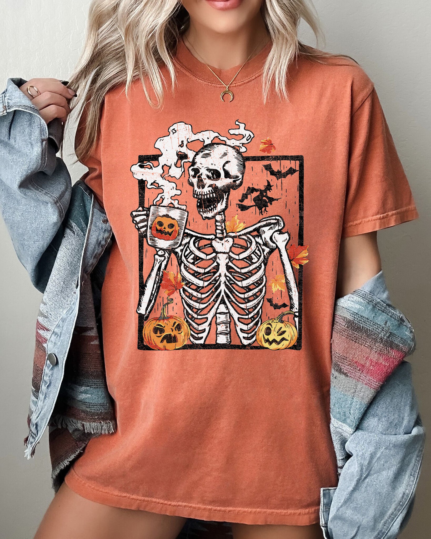 Skeleton Coffee, Pumpkin, Witch, Aesthetic, Funny, Meme, Halloween, Spooky, Costume, Tshirt Comfort Colors T-Shirt