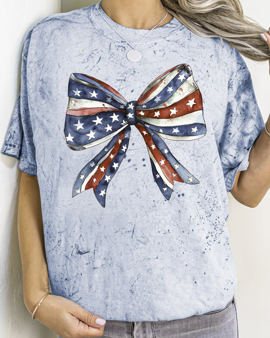 Patriotic Bow, Ribbon, USA, 4th Of July, Memorial Day, Color Blast, Comfort Colors Tshirt