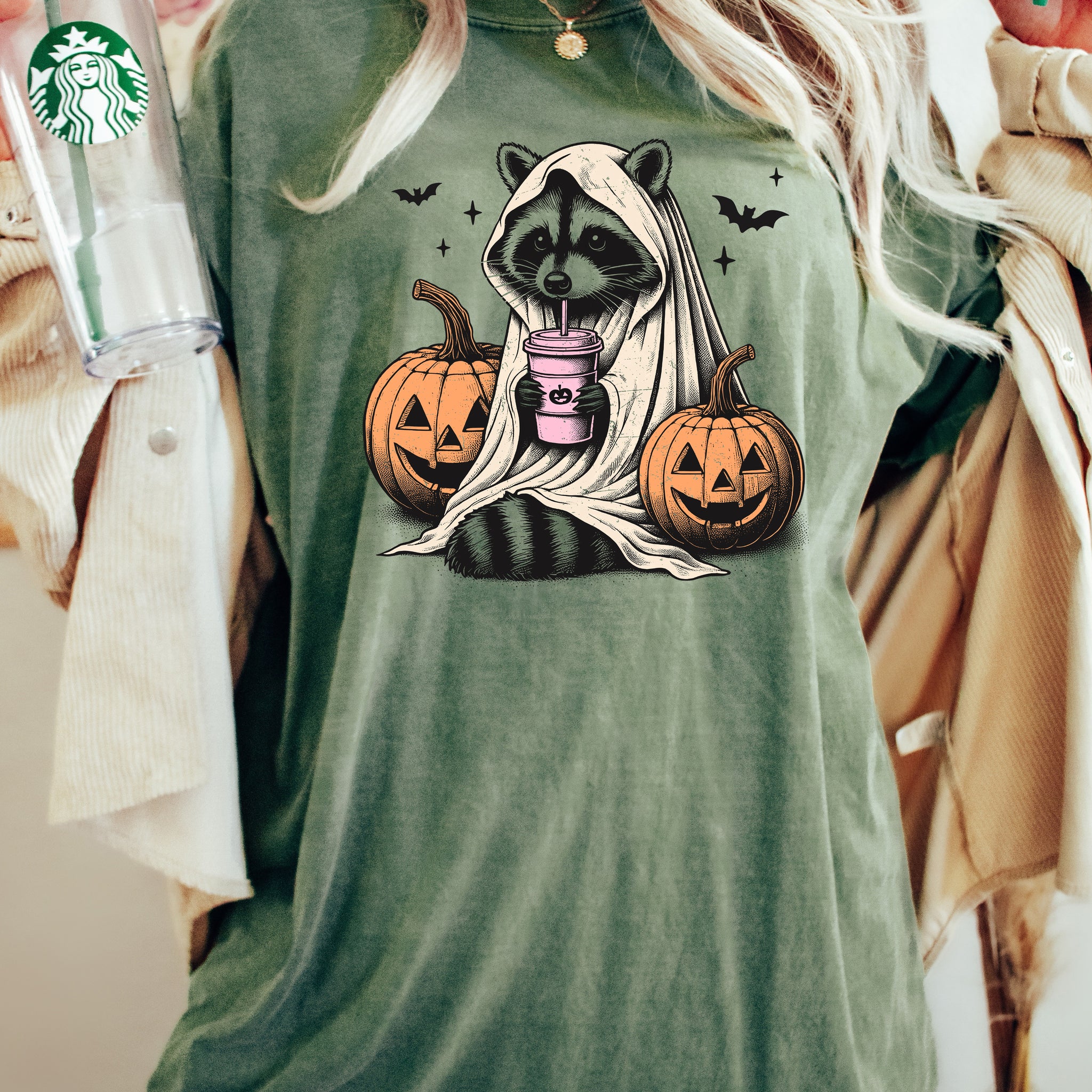 Racoon, Animal, Coffee Lovers, Farm, Ghost, Western, Witch, Aesthetic, Meme, Halloween, Costume, Tshirt Comfort Colors T-Shirt
