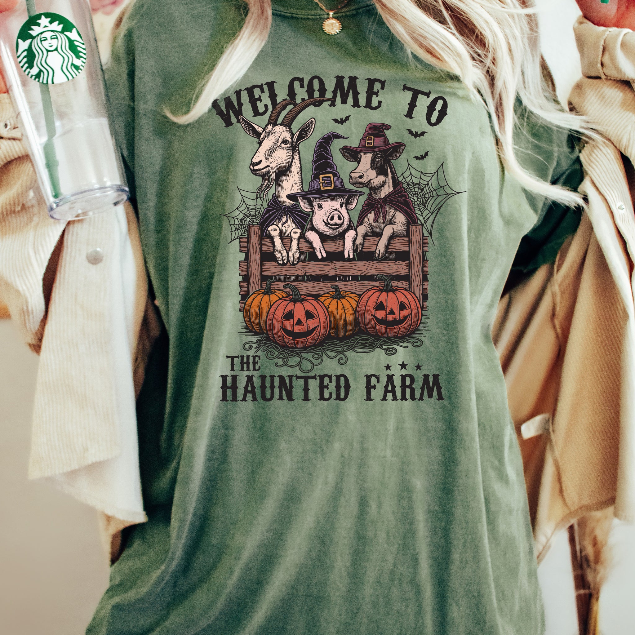 Haunted Farm, Animal Lover, Vintage, Farm, Ghost, Western, Witch, Aesthetic, Meme, Halloween, Costume, Tshirt Comfort Colors T-Shirt
