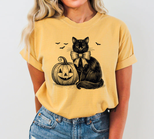 Black Cat, Pumpkin, Animal Lover, Vintage, Ghost, Western, Witch, Aesthetic, Meme, Halloween, Costume, Tshirt