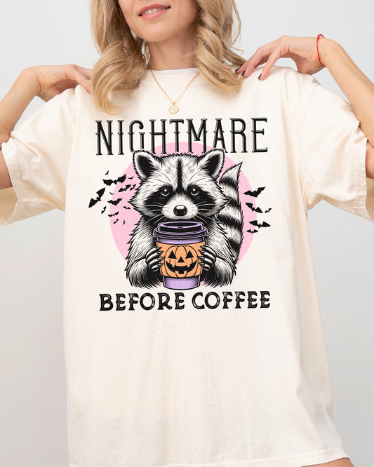 Raccoon, Nightmare Before Coffee, Western, Witch, Aesthetic, Meme, Halloween, Costume, Tshirt