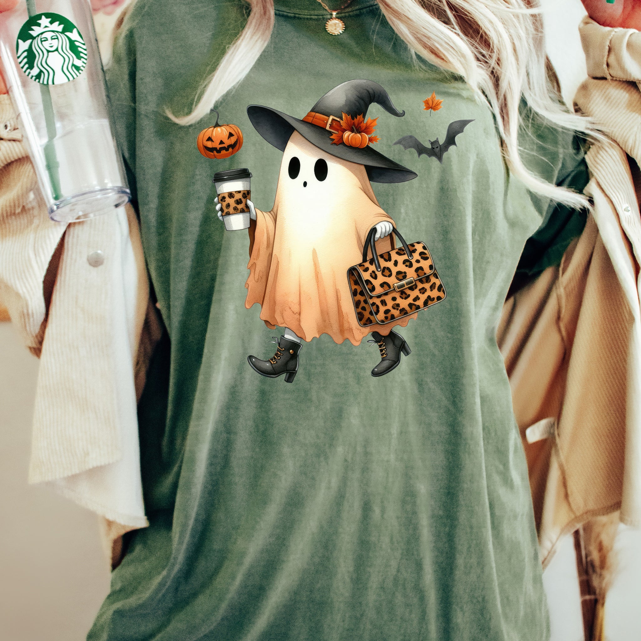 Fancy Ghost, Coffee, Pumpkin Spice, Vintage, Western, Witch, Aesthetic, Meme, Halloween, Costume, Tshirt Comfort Colors T-Shirt