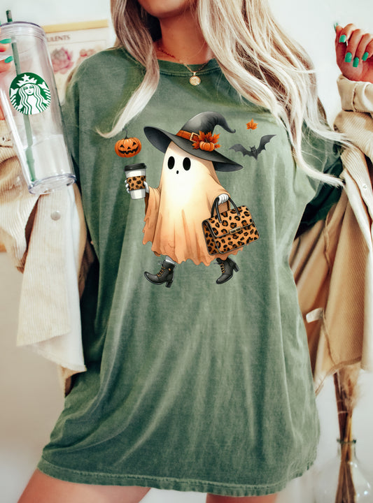 Fancy Ghost, Coffee, Pumpkin Spice, Vintage, Western, Witch, Aesthetic, Meme, Halloween, Costume, Tshirt