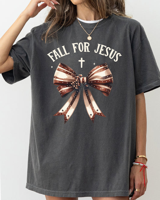 Fall For Jesus, Bow, Ribbon, Christian, Skeleton, Ghost, Vintage, Western, Witch, Aesthetic, Meme, Halloween, Costume, Tshirt