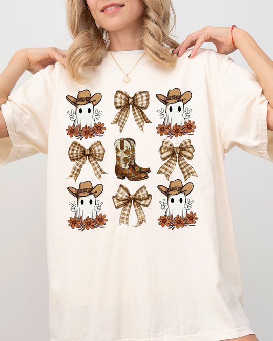 Cowboy Ghost, Bow, Ribbon, Western, Witch, Aesthetic, Meme, Halloween, Costume, Tshirt