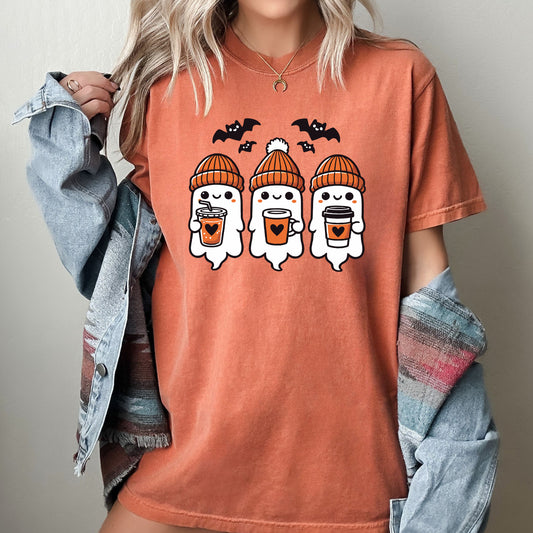 Cute Coffee Lover Ghosts, Western, Witch, Aesthetic, Meme, Halloween, Costume, Tshirt