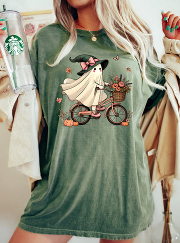 Ghost, Bicycle, Skeleton, Vintage, Western, Witch, Aesthetic, Meme, Halloween, Costume, Tshirt Comfort Colors T-Shirt