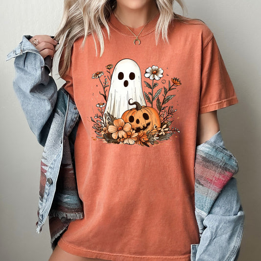 Floral Ghost, Pumpkin, Skeleton, Vintage, Western, Witch, Aesthetic, Meme, Halloween, Costume, Tshirt