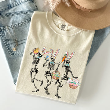 Dancing Easter Skeleton, Rabbit, Bunnies Comfort Colors Tshirt