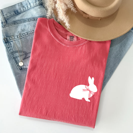 Bunny wearing a bow, pocket print, Easter Rabbit Comfort Colors Tshirt