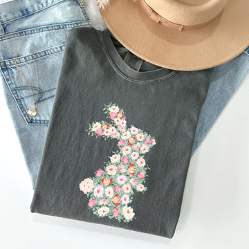 Floral Print Rabbit, Bunny, Easter Comfort Colors Tshirt