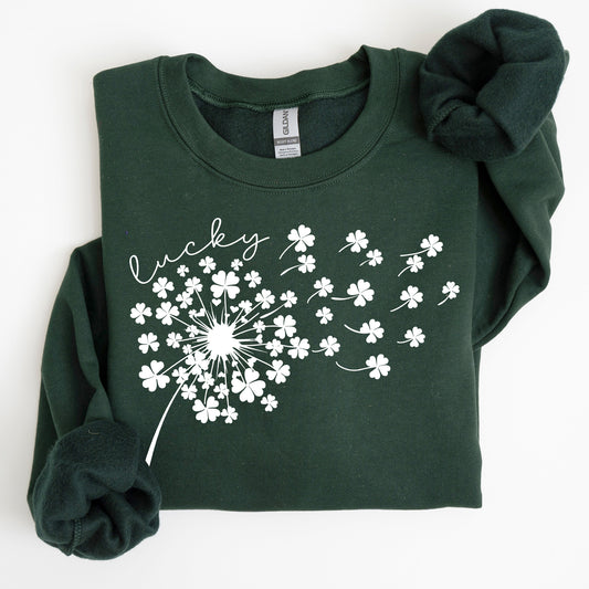 Lucky Dandelion, Clover, Irish, Lucky Charm, St Patrick's Day Sweatshirt