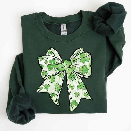 Coquette, St. Paddy's Day Bow, Clover, Lucky, Irish, Lucky Charm, St Patrick's Day Sweatshirt