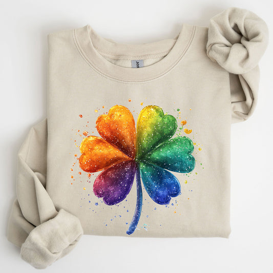 Watercolor Shamrock, St. Paddy's Day Clover, Lucky, Irish, Lucky Charm, St Patrick's Day Sweatshirt