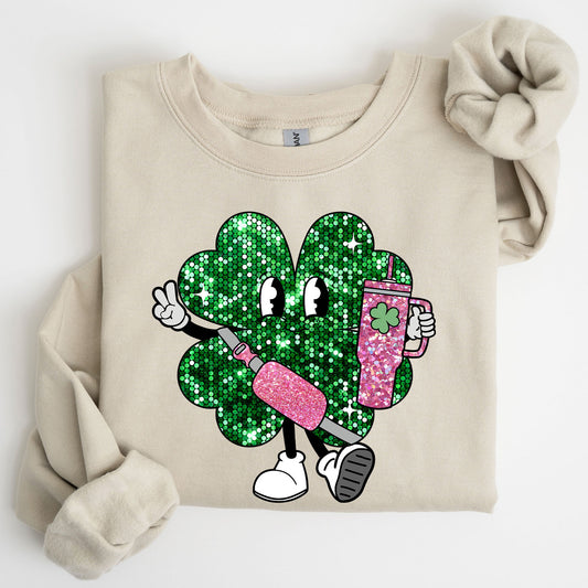 Sparkle Shamrock, Faux Glitter, Tumbler, St. Paddy's Day Clover, Lucky, Irish, Lucky Charm, St Patrick's Day Sweatshirt