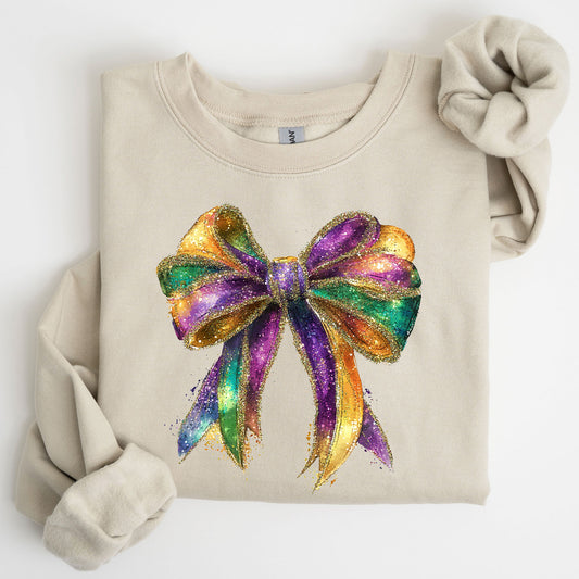 Mardi Gras, Bow, Coquette, Carnival, Fleur de Lis, Fat Tuesday, Parade Sweatshirt