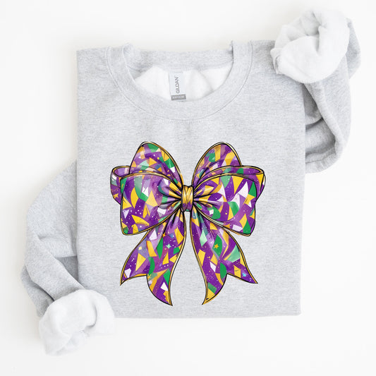 Mardi Gras, Coquette, Bow, Carnival, Fleur de Lis, Fat Tuesday, Parade Sweatshirt