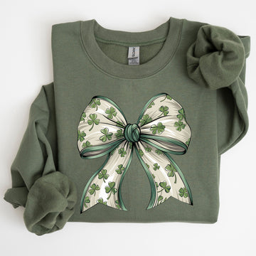 Coquette, Lucky, Bow, Shamrock, Clover, Irish, Lucky Charm, St Patrick's Day Sweatshirt
