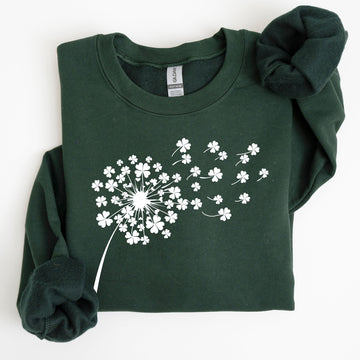 Dandelion, St. Paddy's Day, Coquette, Bow, Clover, Shamrock, Lucky, Irish, Lucky Charm, St Patrick's Day Sweatshirt