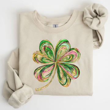 Colorful Shamrock, Four Leaf Clover, Sequin Style, Lucky, Irish, Lucky Charm, Retro, St Patrick's Day Sweatshirt