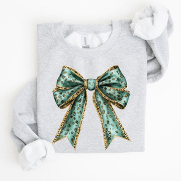 Leopard Bow, Coquette, Lucky, Shamrock, Lucky Charm, Irish, Retro, St Patrick's Day Sweatshirt