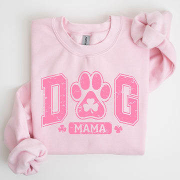 Dog Mama, Pink, Lucky, Shamrock, Lucky Charm, Irish, Retro, St Patrick's Day Sweatshirt