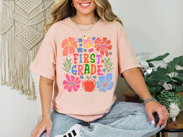 Boho First Grade Teacher Floral Cute First Day Of School Inspiring Classroom Decor Comfort Colors Tee