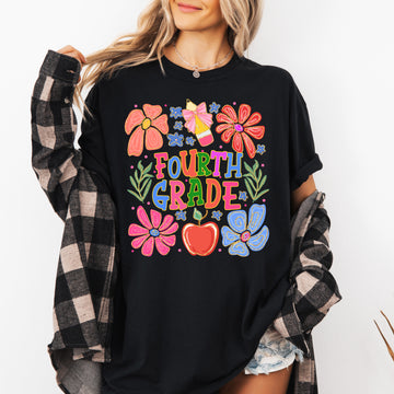 Fourth Grade Boho Floral Teacher Back To School Appreciation Seasonal Comfort Colors Tee