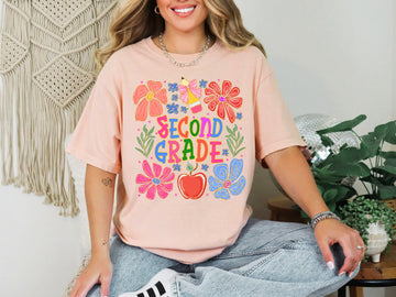 Second Grade Boho Teacher Floral Back To School First Day Of School Teacher Appreciation Comfort Colors Tee