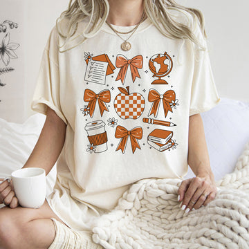 Back To School Bow Teacher Icons Coffee First Day Of School Coquette Comfort Colors Tee