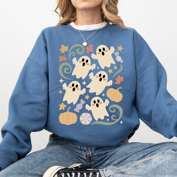 Vintage Ghosts, Floral, Halloween, Retro, Spooky, Costume, Fall, Graphic Sweatshirt