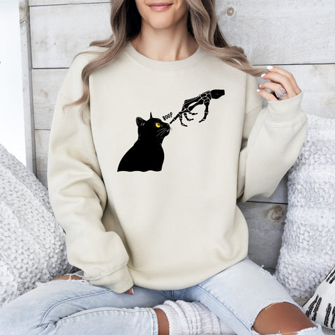 Boop Cat, Skeleton, Funny, Ghost, Halloween, Western, Vintage, Pumpkin, Retro, Spooky, Costume, Fall, Graphic Sweatshirt