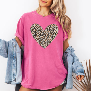 Classic Leopard Print Valentine's Day Heart, Love, Retro, Comfort Colors T-Shirt