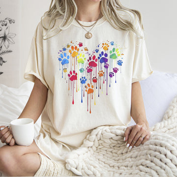 Colorful Dog Paw Print Heart Love Valentine's Day For Dog Lovers Essentials Limited Edition Comfort Colors Tee
