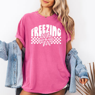 Freezing, Retro, Checkered, Snowflake, Winter, Cold, Comfort Colors T-Shirt