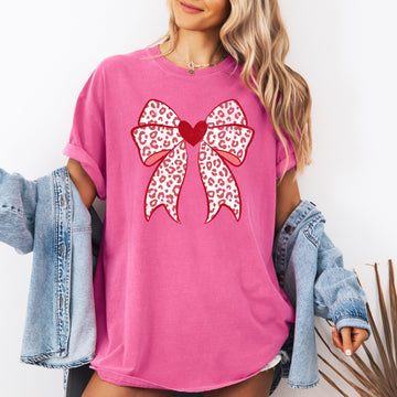 Leopard Print Bow, Valentine's Day, Heart, Love, Comfort Colors T-Shirt