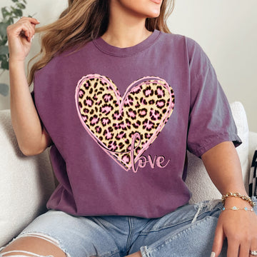 Leopard Print Heart, Love, Valentine's Day, Comfort Colors T-Shirt