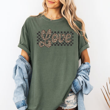 Love, Checkered, Leopard Print, Classic Valentine's Day, Comfort Colors T-Shirt