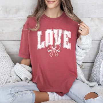 Love, Retro Bow, Valentine's Day, Ribbons, Varsity, Comfort Colors T-Shirt