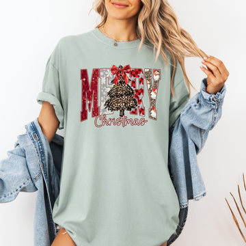 Merry Christmas Colorful, Leopard Print, Classic, Santa, Comfort Colors T-Shirt